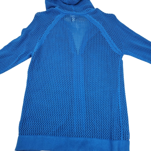 Chico's Vibrant Blue Loose Knit Hoodie Cover Up Size 1 Small - Picture 2 of 9